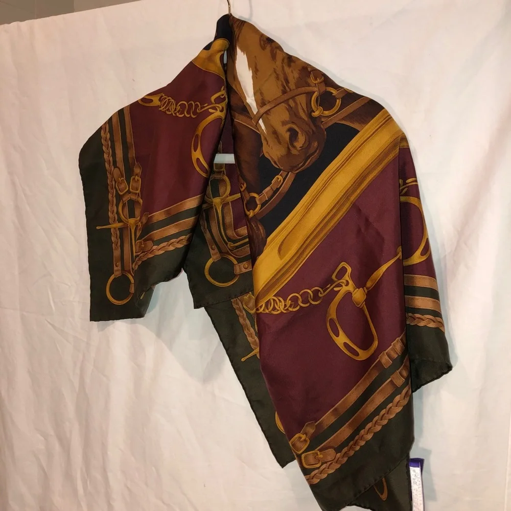 Ralph Lauren purple label collection 100% silk horse print super rich sc… - Picture 5 of 6